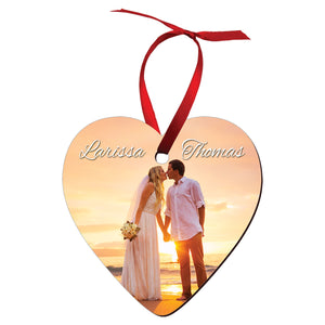Gloss White Sublimation Hardboard Heart Ornament, 2-Sided w/Red Ribbon